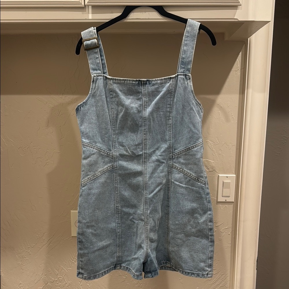 Light Wash Denim Romper Overall Dress